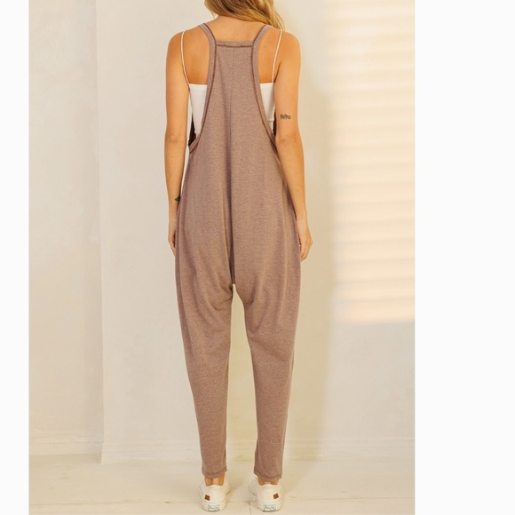 Mineral Wash French Terry Jumpsuit Women’s Harem One Piece 90’s Y2K Brown BR41 - Picture 7 of 7